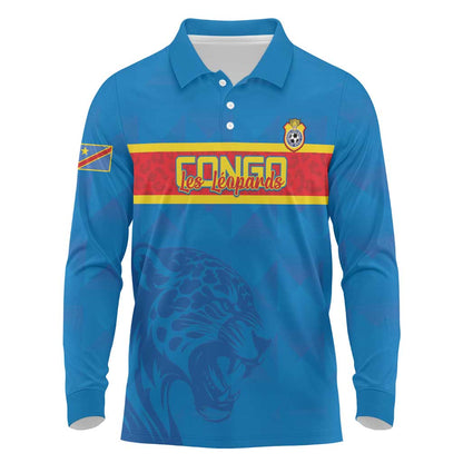 DR Congo Football Custom Long Sleeve Polo Shirt Go Champions