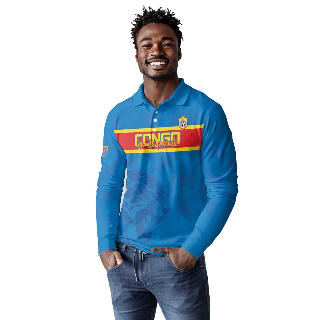 DR Congo Football Custom Long Sleeve Polo Shirt Go Champions