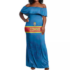 DR Congo Football Custom Off Shoulder Maxi Dress Go Champions