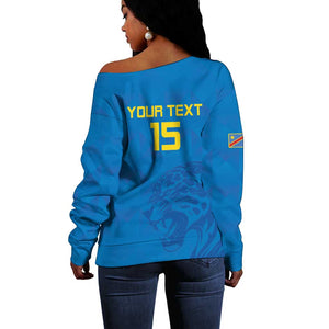 DR Congo Football Custom Off Shoulder Sweater Go Champions