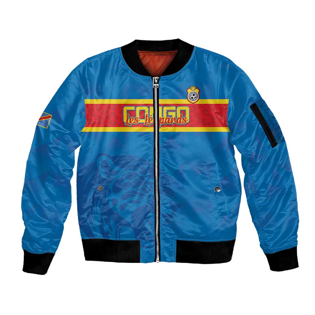 DR Congo Football Custom Sleeve Zip Bomber Jacket Go Champions
