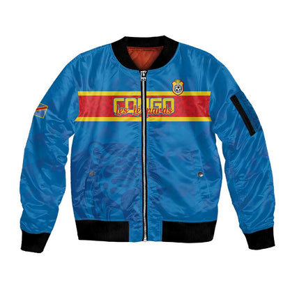 DR Congo Football Custom Sleeve Zip Bomber Jacket Go Champions
