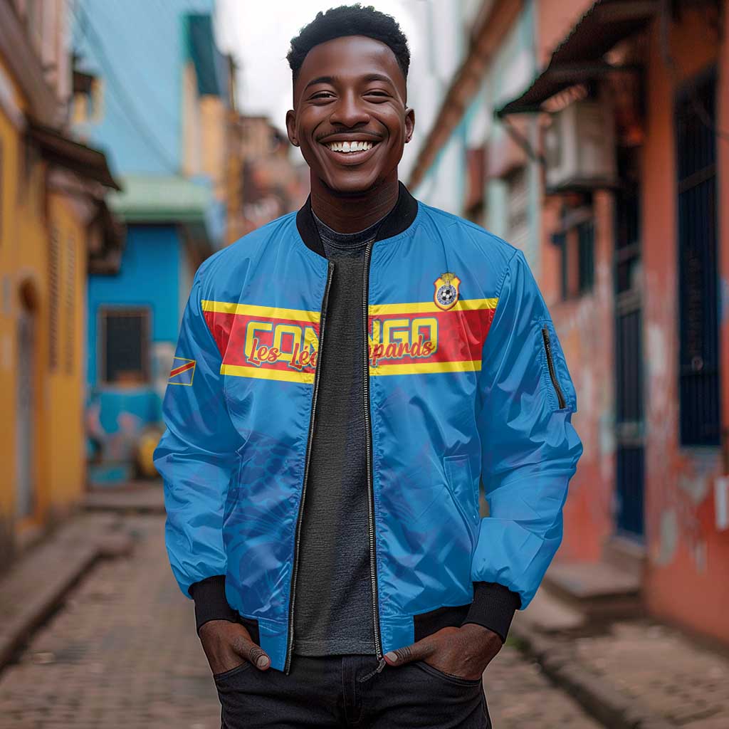 DR Congo Football Custom Sleeve Zip Bomber Jacket Go Champions