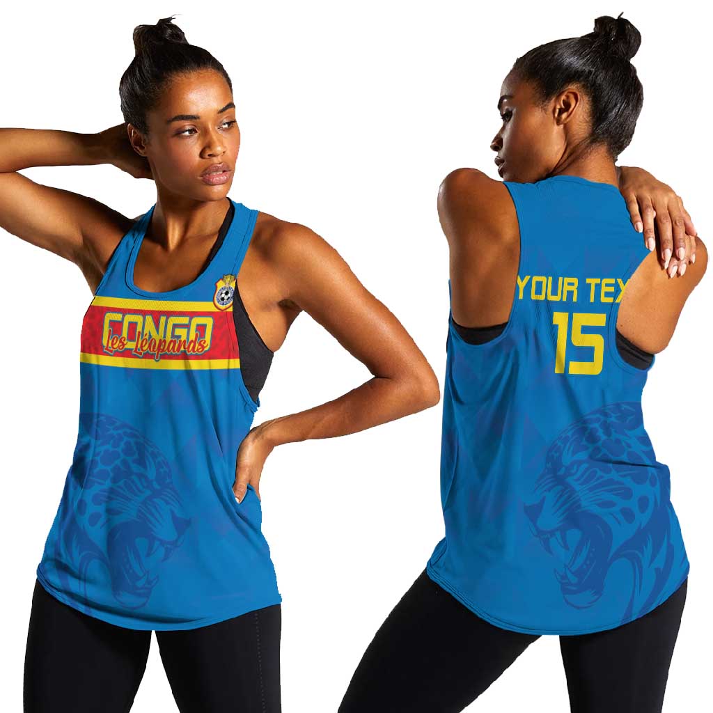 DR Congo Football Custom Women Racerback Tank Go Champions