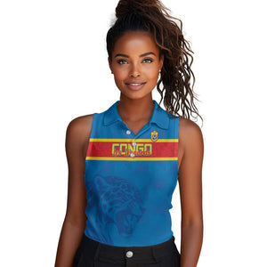 DR Congo Football Custom Women Sleeveless Polo Shirt Go Champions