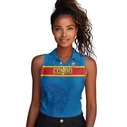 DR Congo Football Custom Women Sleeveless Polo Shirt Go Champions