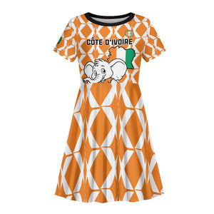 Custom Ivory Coast Football Kid Short Sleeve Dress Go Champions
