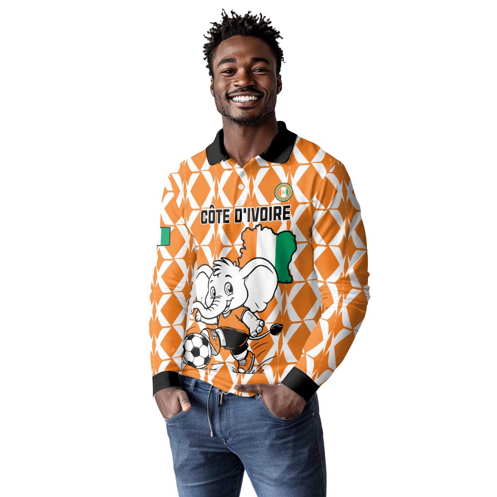 Custom Ivory Coast Football Long Sleeve Polo Shirt Go Champions