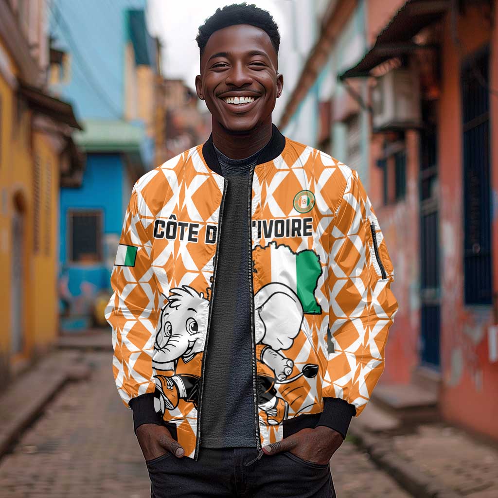 Custom Ivory Coast Football Sleeve Zip Bomber Jacket Go Champions