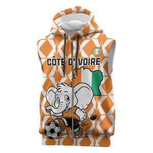 Custom Ivory Coast Football Sleeveless Zip Hoodie Go Champions - African Pride