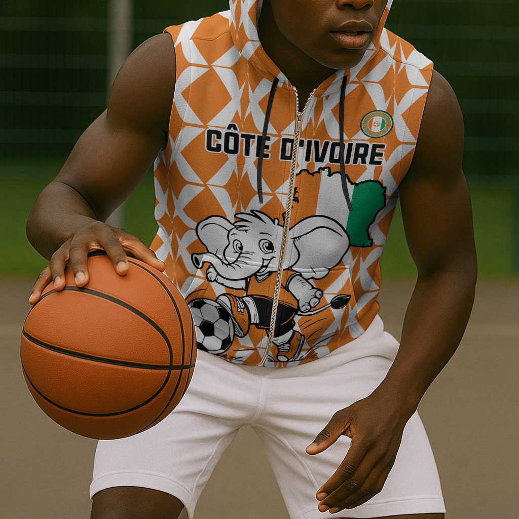 Custom Ivory Coast Football Sleeveless Zip Hoodie Go Champions - African Pride