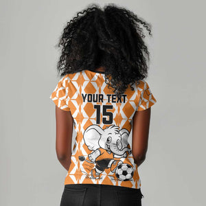 Custom Ivory Coast Football Women V-Neck T-Shirt Go Champions