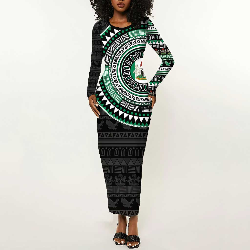 Nigeria African Tribal Pattern Long Sleeve Bodycon Dress Chest Arm Tattoo LT15