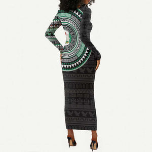 Nigeria African Tribal Pattern Long Sleeve Bodycon Dress Chest Arm Tattoo LT15