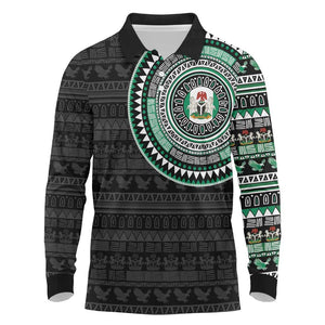 Nigeria African Tribal Pattern Long Sleeve Polo Shirt Chest Arm Tattoo