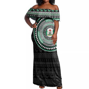 Nigeria African Tribal Pattern Off Shoulder Maxi Dress Chest Arm Tattoo