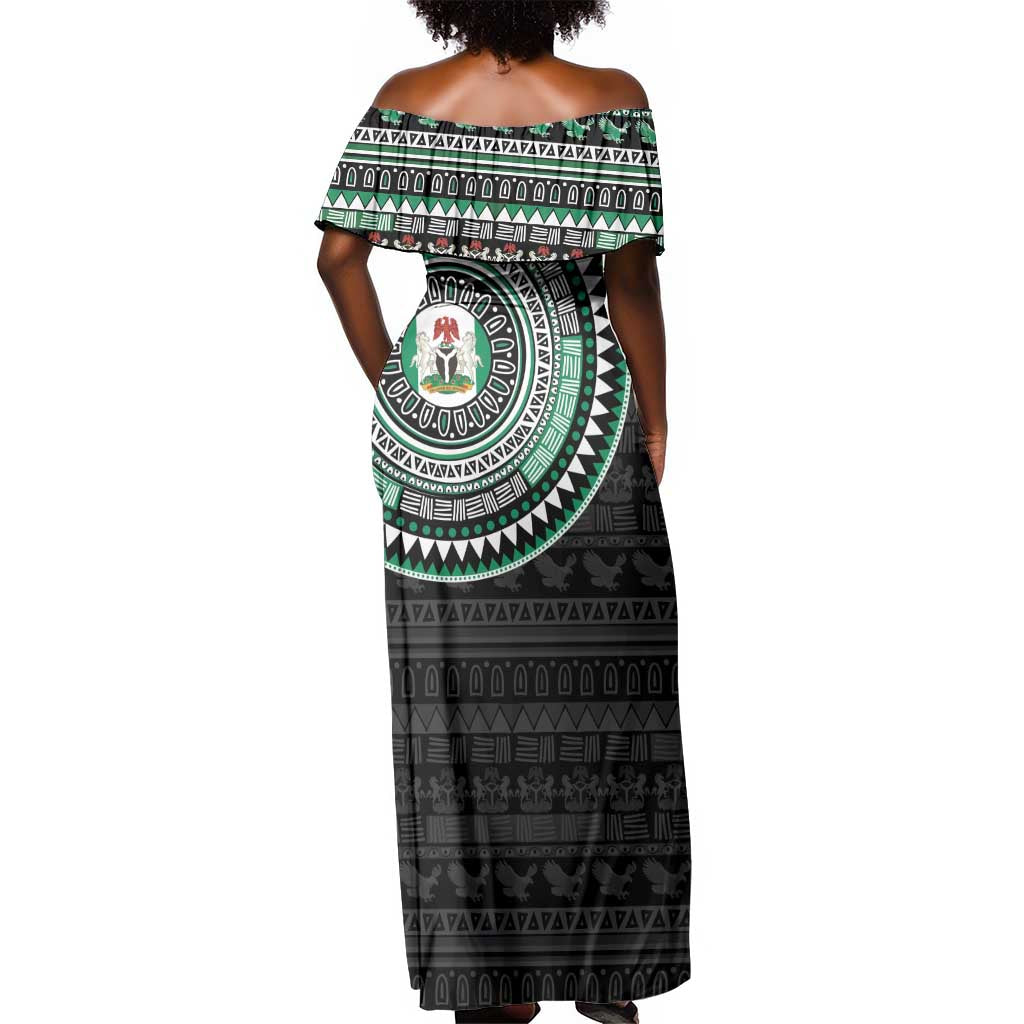 Nigeria African Tribal Pattern Off Shoulder Maxi Dress Chest Arm Tattoo