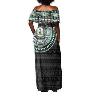 Nigeria African Tribal Pattern Off Shoulder Maxi Dress Chest Arm Tattoo