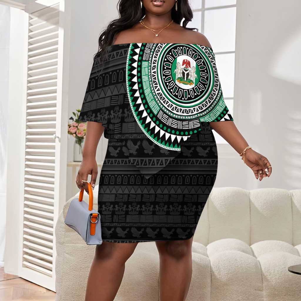Nigeria African Tribal Pattern Off Shoulder Short Dress Chest Arm Tattoo