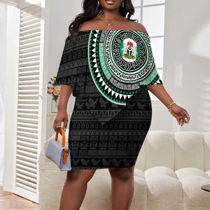Nigeria African Tribal Pattern Off Shoulder Short Dress Chest Arm Tattoo