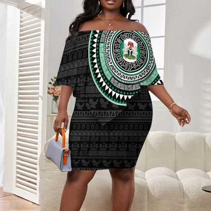 Nigeria African Tribal Pattern Off Shoulder Short Dress Chest Arm Tattoo