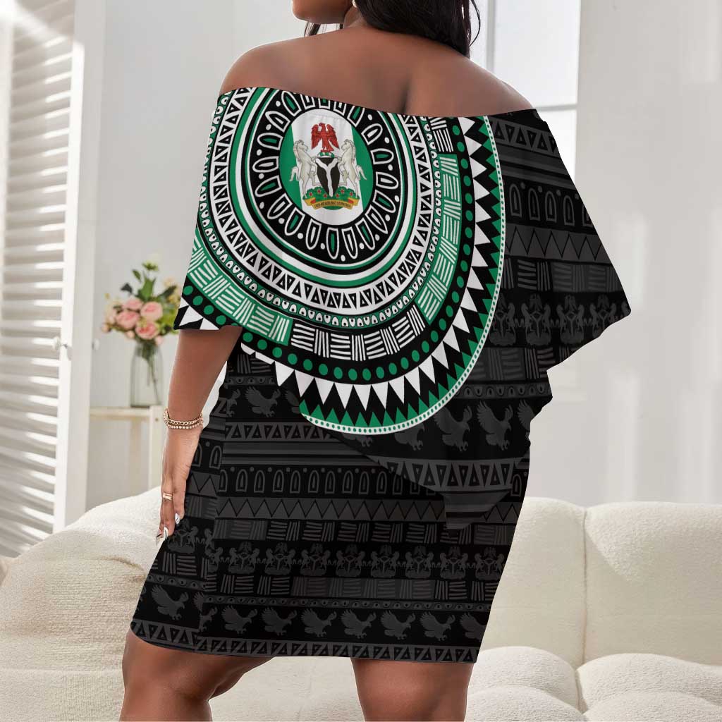 Nigeria African Tribal Pattern Off Shoulder Short Dress Chest Arm Tattoo