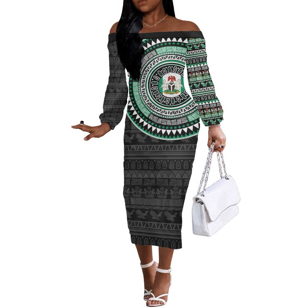 Nigeria African Tribal Pattern Off The Shoulder Long Sleeve Dress Chest Arm Tattoo