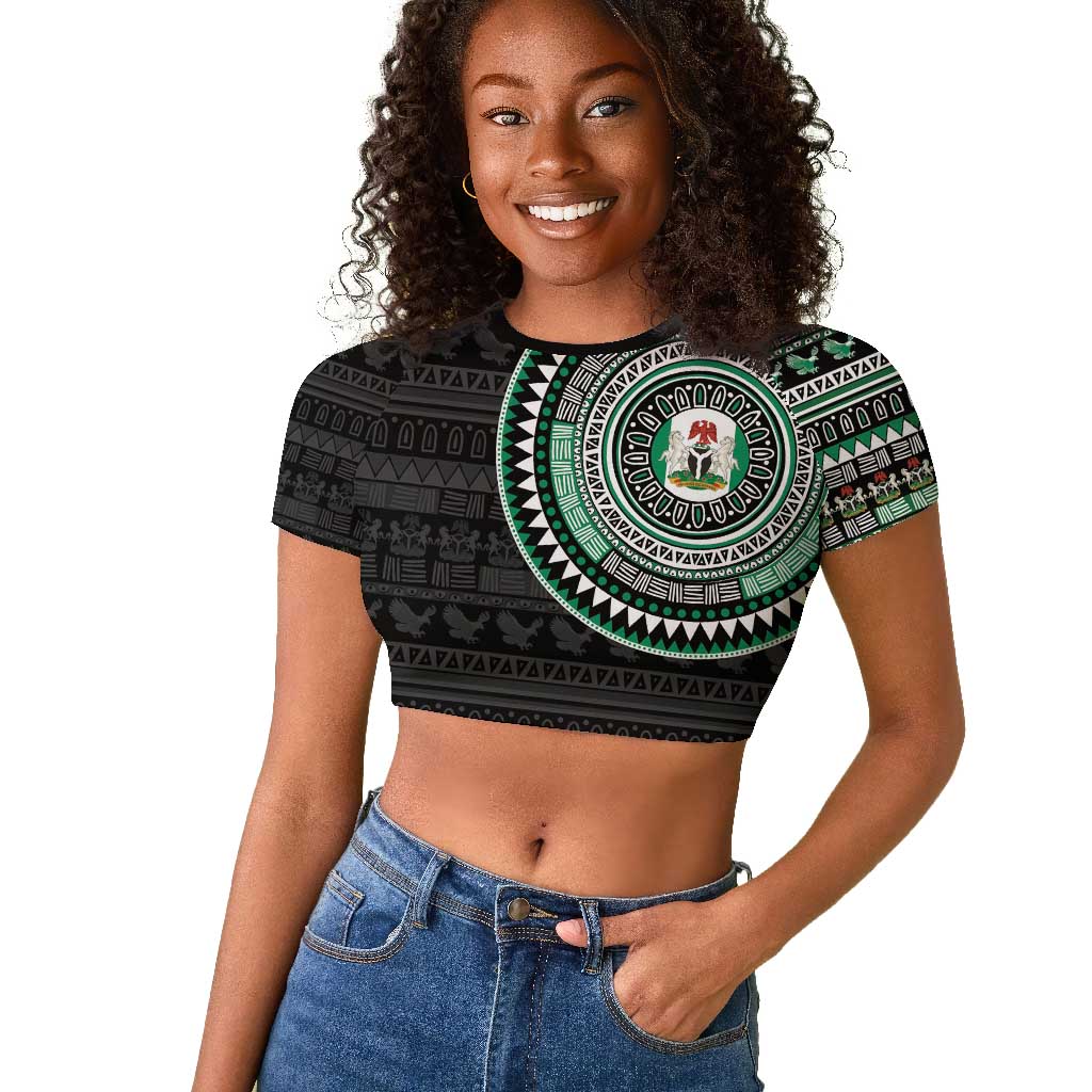 Nigeria African Tribal Pattern Raglan Cropped T shirt Chest Arm Tattoo