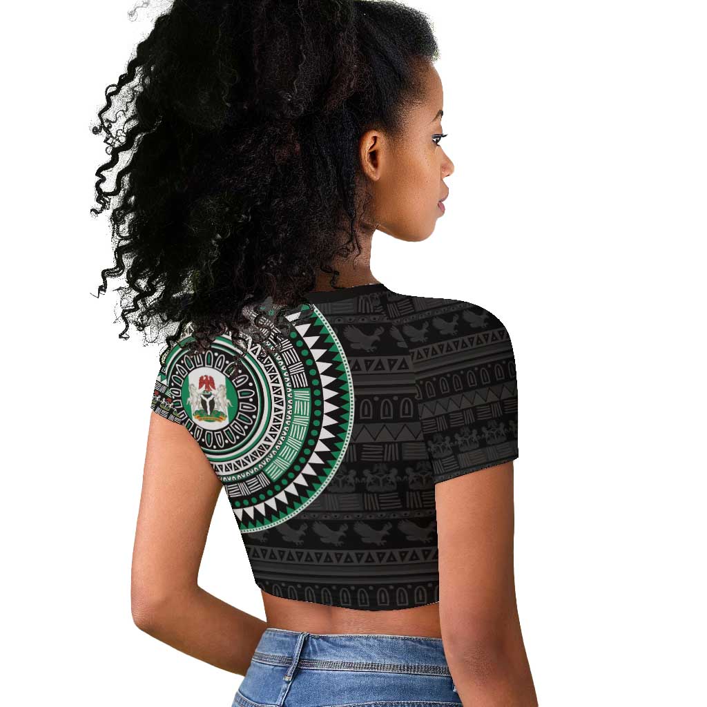 Nigeria African Tribal Pattern Raglan Cropped T shirt Chest Arm Tattoo