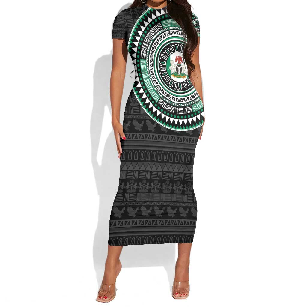 Nigeria African Tribal Pattern Short Sleeve Bodycon Dress Chest Arm Tattoo