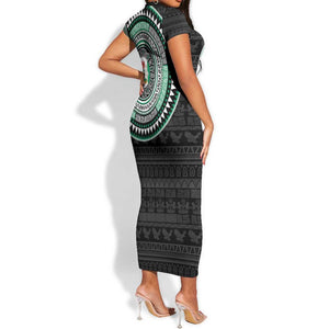 Nigeria African Tribal Pattern Short Sleeve Bodycon Dress Chest Arm Tattoo LT15