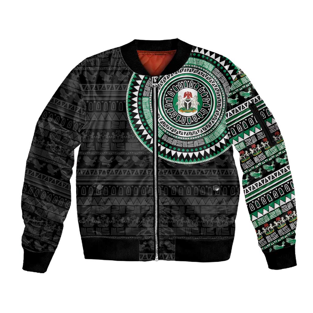 Nigeria African Tribal Pattern Sleeve Zip Bomber Jacket Chest Arm Tattoo