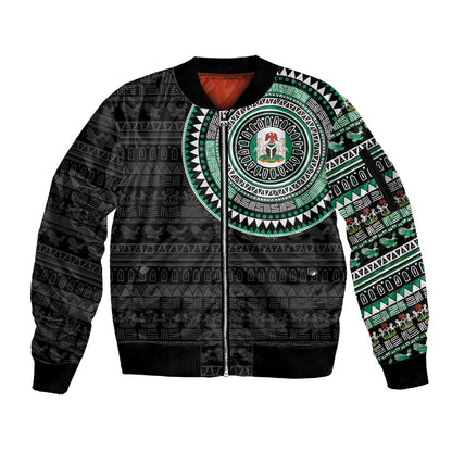 Nigeria African Tribal Pattern Sleeve Zip Bomber Jacket Chest Arm Tattoo