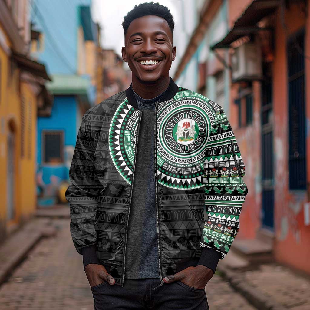 Nigeria African Tribal Pattern Sleeve Zip Bomber Jacket Chest Arm Tattoo