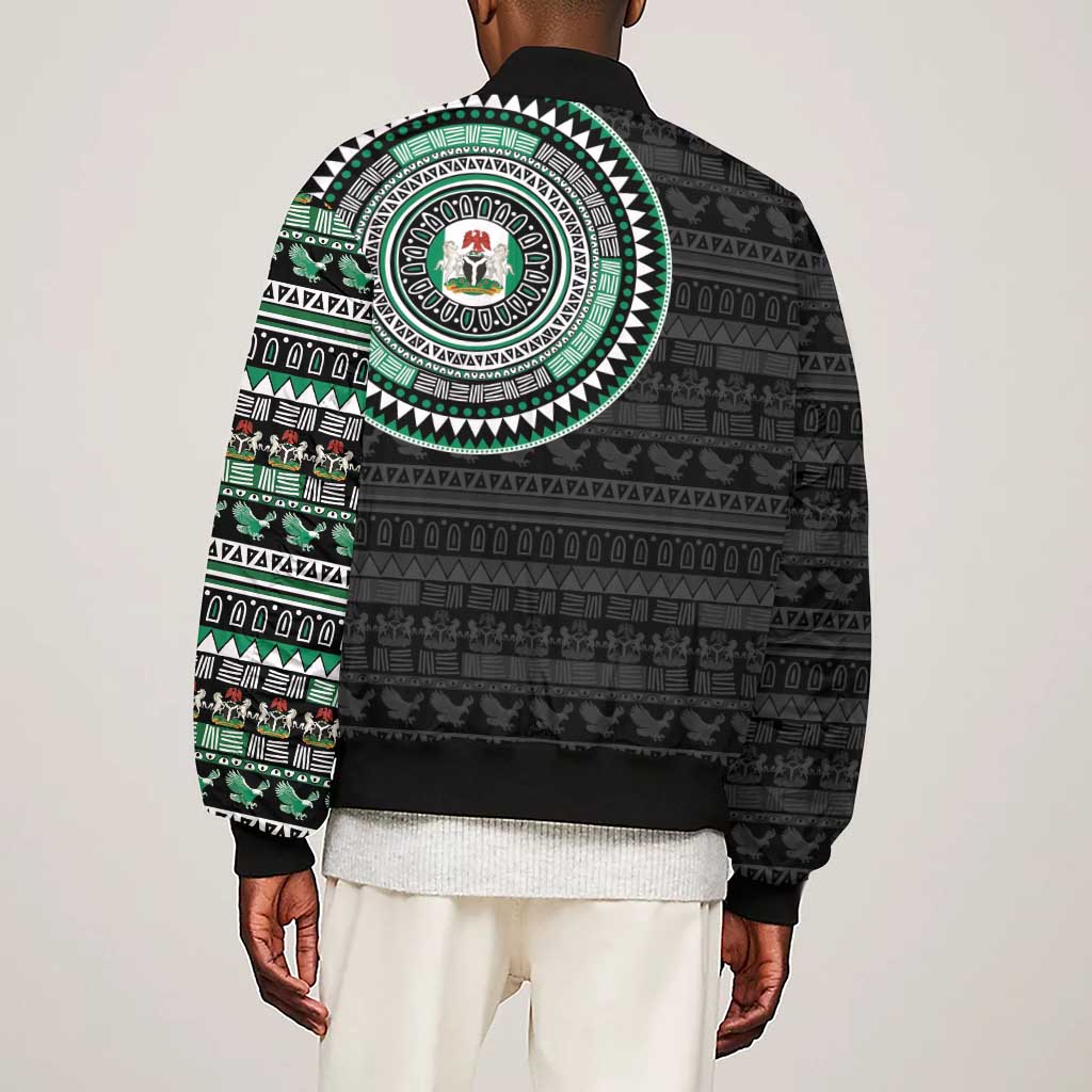 Nigeria African Tribal Pattern Sleeve Zip Bomber Jacket Chest Arm Tattoo