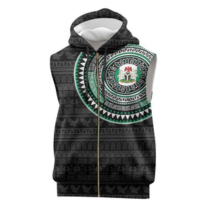 Nigeria African Tribal Pattern Sleeveless Zip Hoodie Chest Arm Tattoo - African Pride