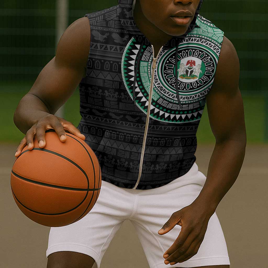 Nigeria African Tribal Pattern Sleeveless Zip Hoodie Chest Arm Tattoo - African Pride