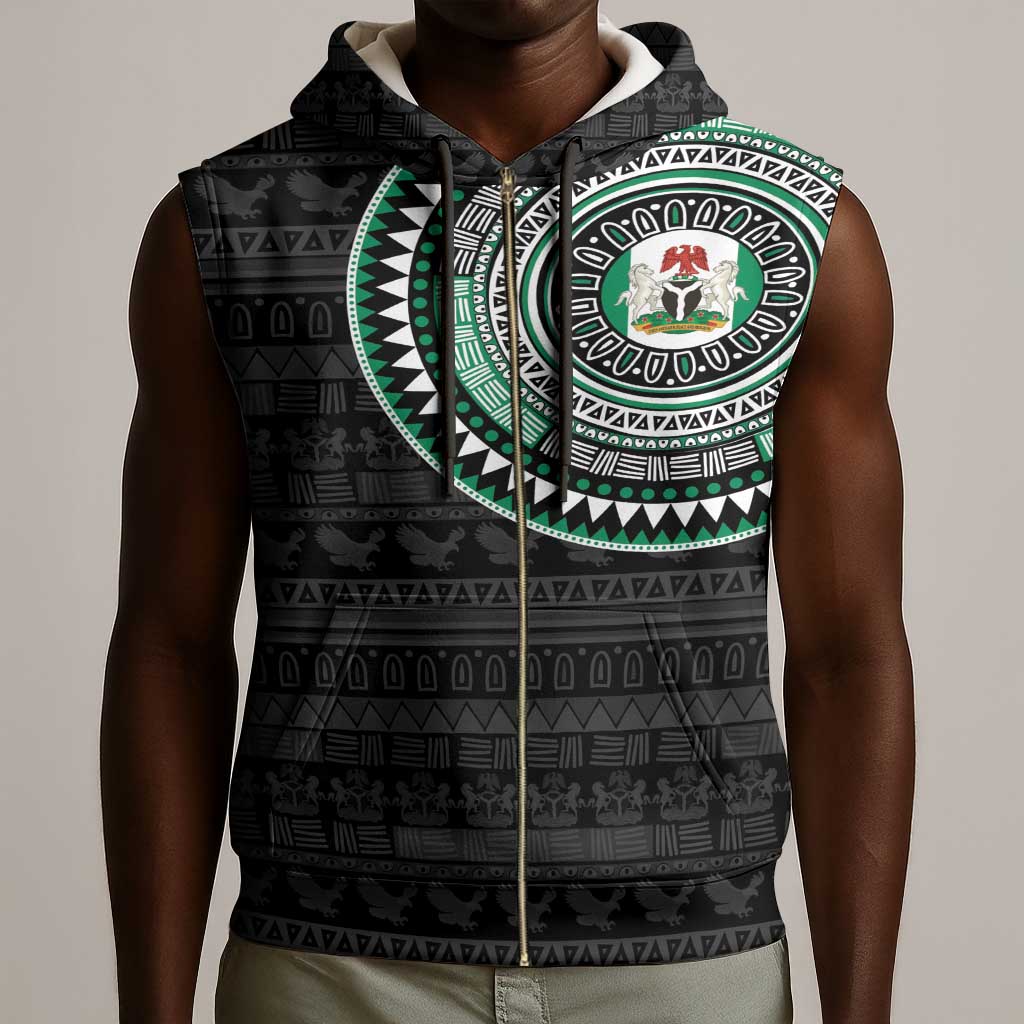 Nigeria African Tribal Pattern Sleeveless Zip Hoodie Chest Arm Tattoo - African Pride
