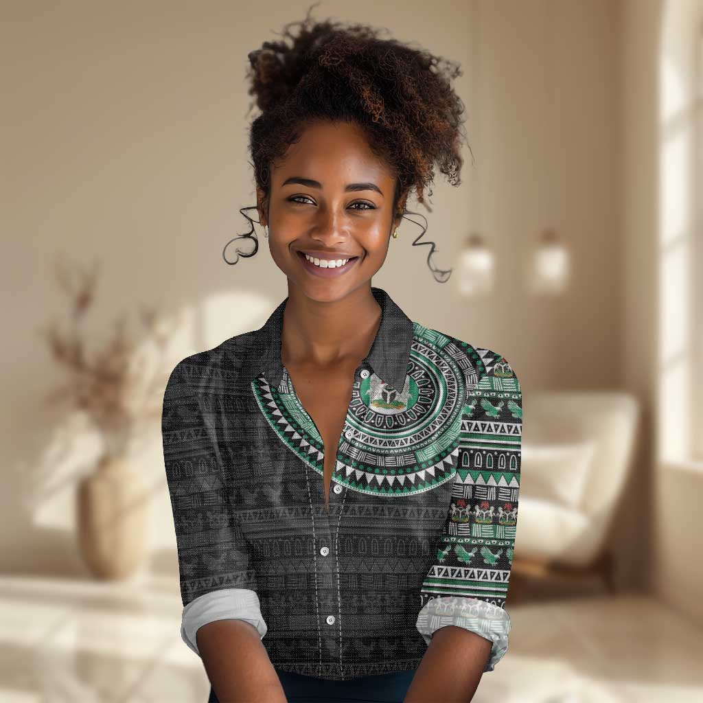 Nigeria African Tribal Pattern Women Casual Shirt Chest Arm Tattoo