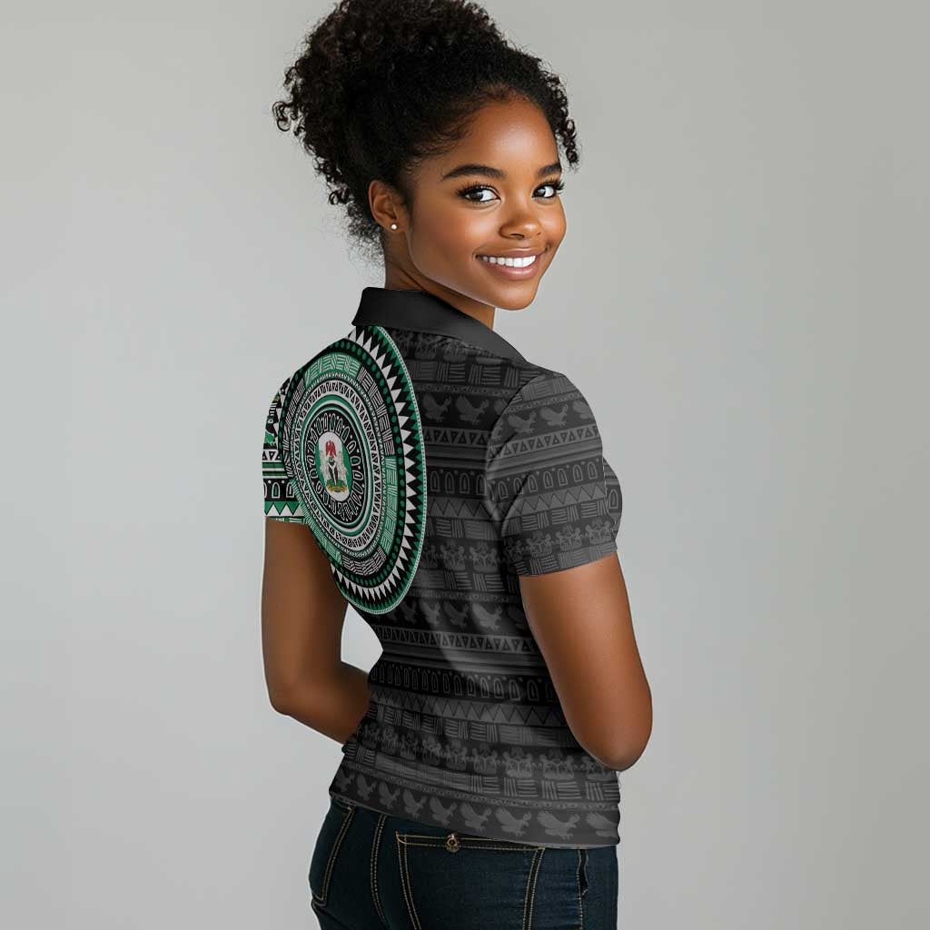 Nigeria African Tribal Pattern Women Polo Shirt Chest Arm Tattoo