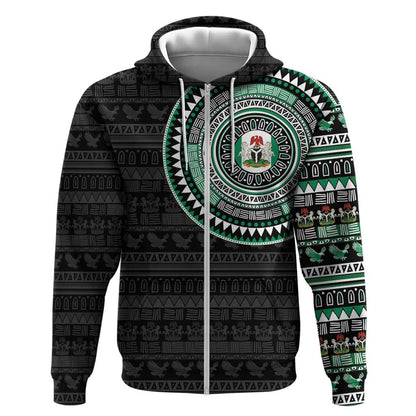 Nigeria African Tribal Pattern Zip Hoodie Chest Arm Tattoo