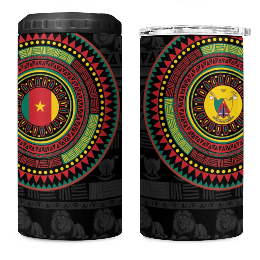 Cameroon African Tribal Pattern 4 in 1 Can Cooler Tumbler Chest Arm Tattoo