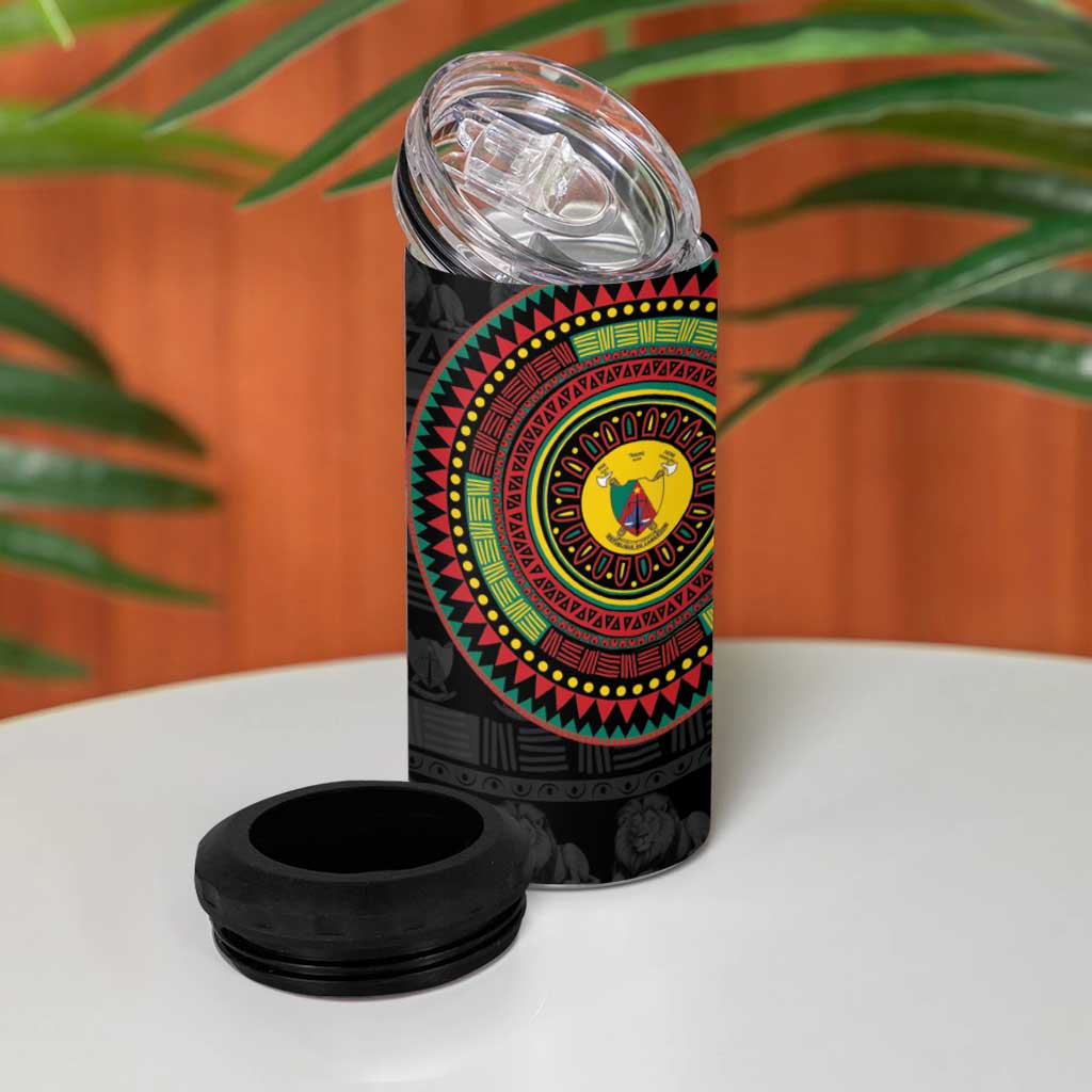 Cameroon African Tribal Pattern 4 in 1 Can Cooler Tumbler Chest Arm Tattoo
