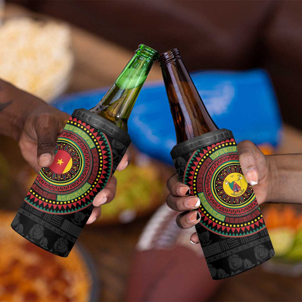 Cameroon African Tribal Pattern 4 in 1 Can Cooler Tumbler Chest Arm Tattoo