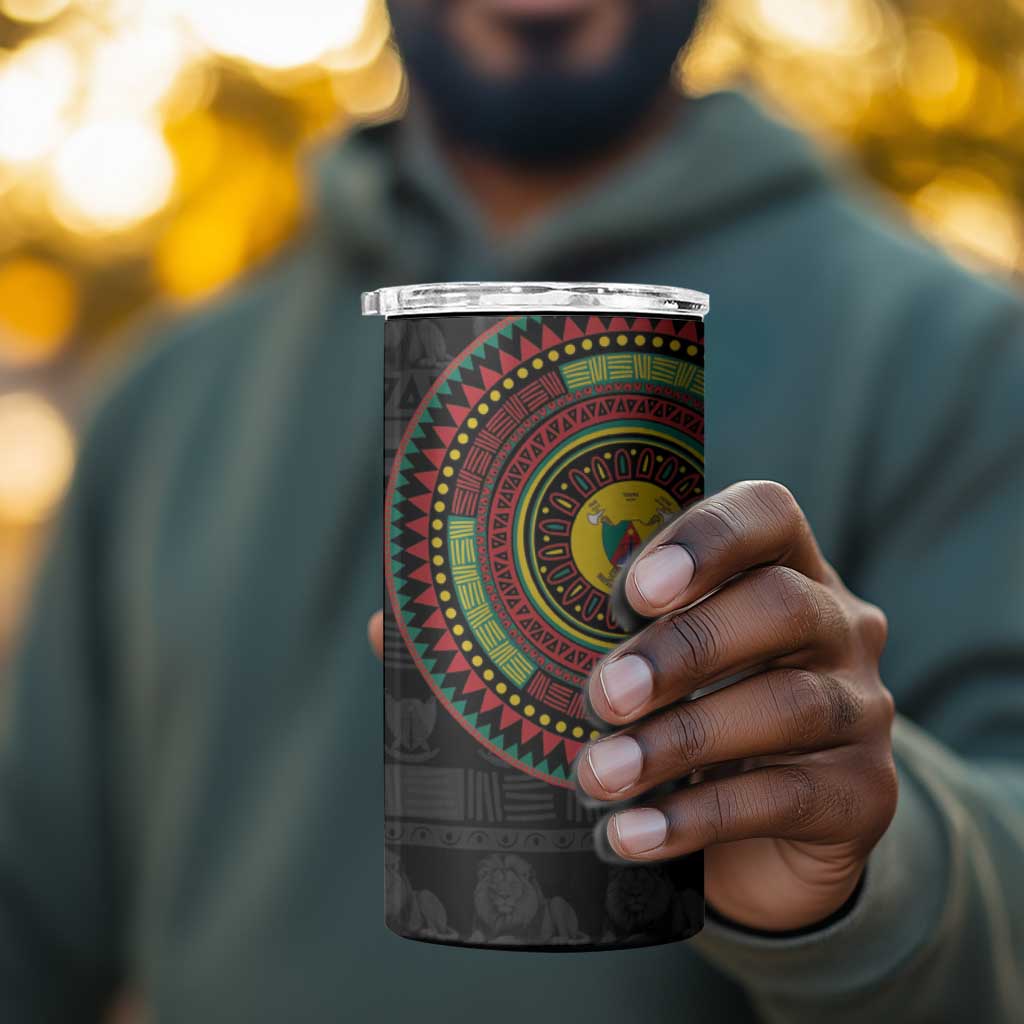 Cameroon African Tribal Pattern 4 in 1 Can Cooler Tumbler Chest Arm Tattoo