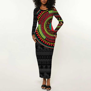 Cameroon African Tribal Pattern Long Sleeve Bodycon Dress Chest Arm Tattoo LT15