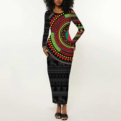 Cameroon African Tribal Pattern Long Sleeve Bodycon Dress Chest Arm Tattoo LT15
