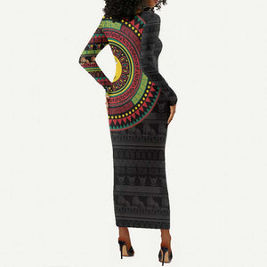 Cameroon African Tribal Pattern Long Sleeve Bodycon Dress Chest Arm Tattoo LT15