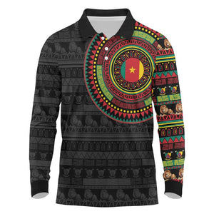 Cameroon African Tribal Pattern Long Sleeve Polo Shirt Chest Arm Tattoo
