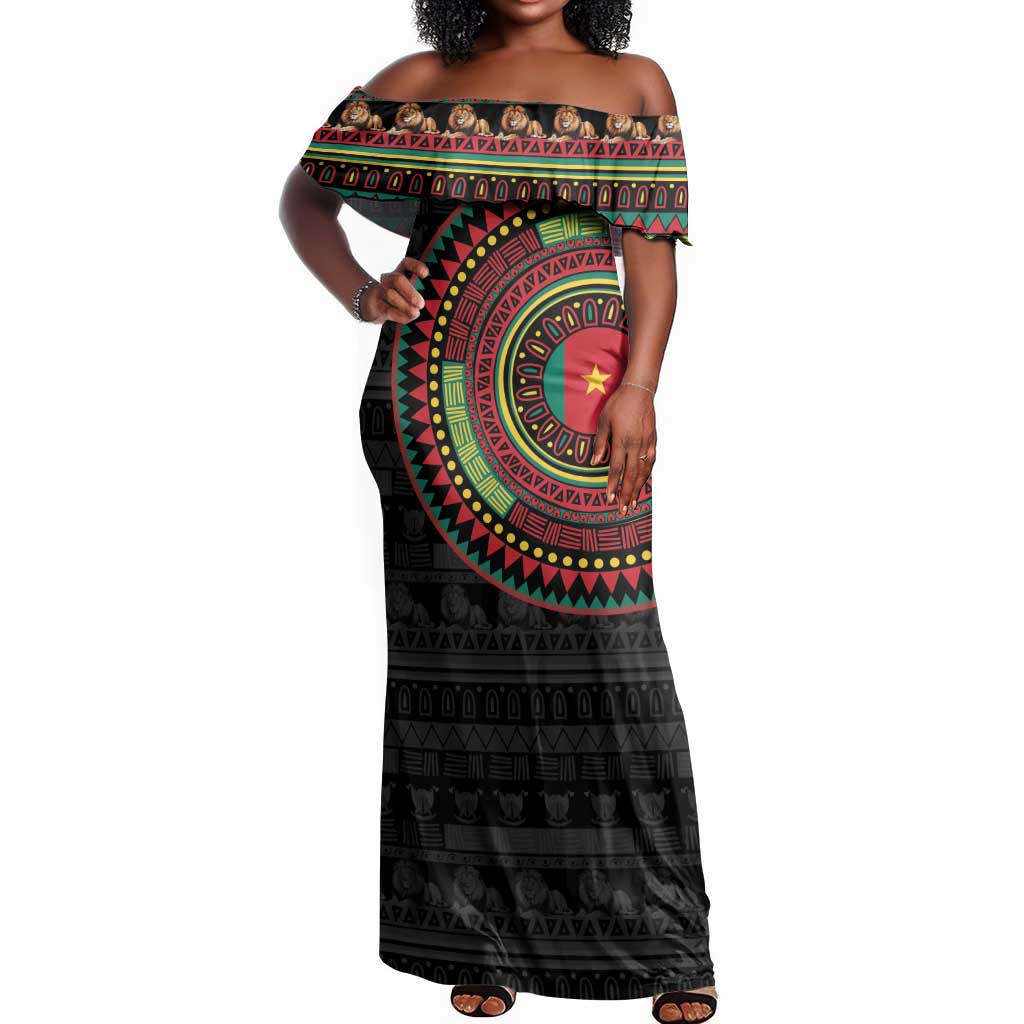 Cameroon African Tribal Pattern Off Shoulder Maxi Dress Chest Arm Tattoo
